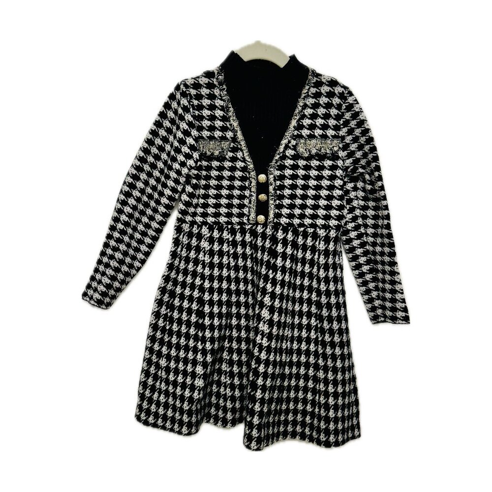 Girls Black/White Houndstooth Dress